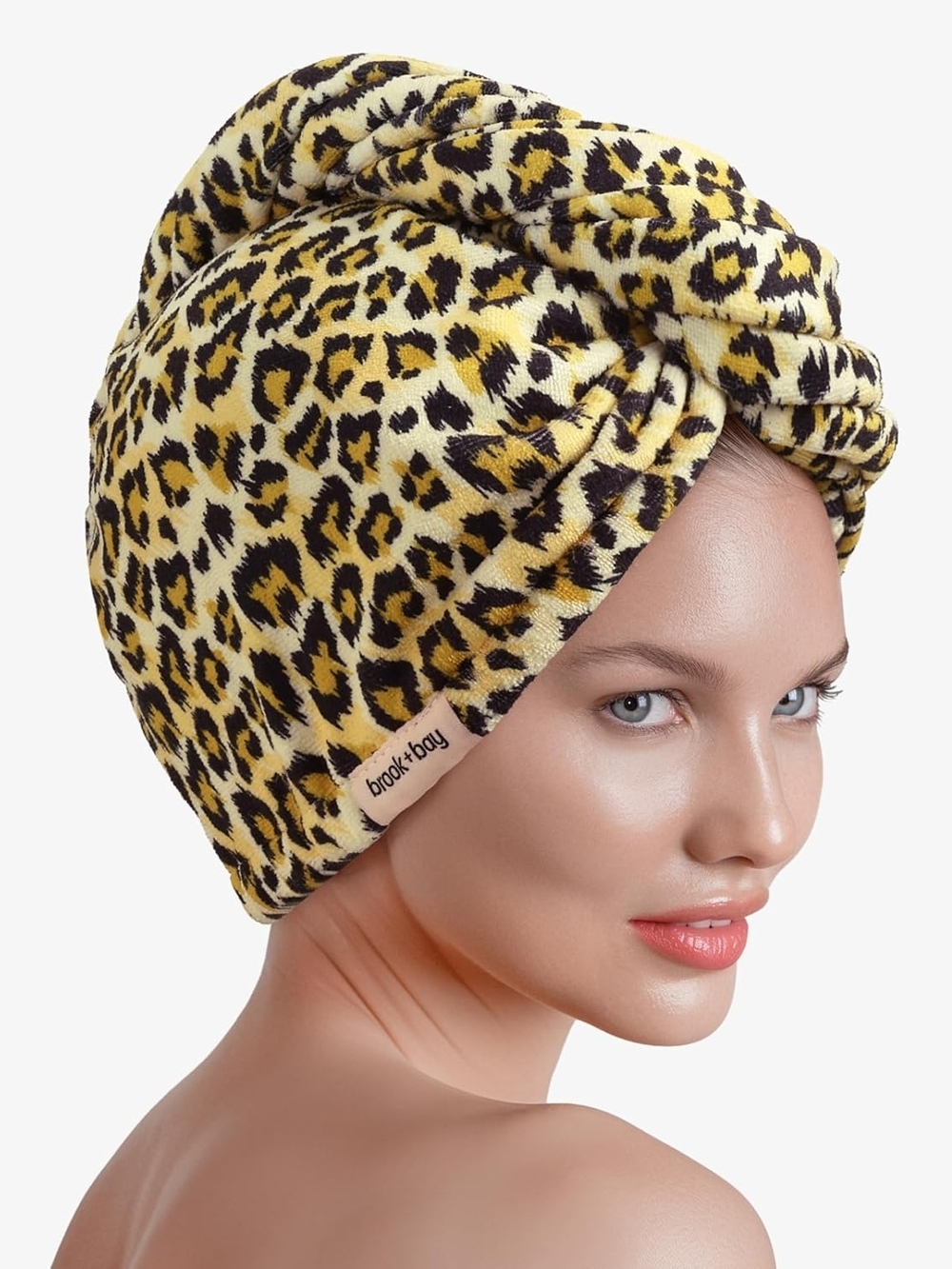 Leopard Print Microfiber Hair Turban - Yellow